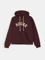 Bluza hoodie z napisem - czerwony. Czerwone bluzy sportowe Sinsay, l, bez wzorów, bez kaptura. Za 39.99 zł.