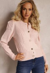 Różowy Wiskozowy Kardigan ze Ściągaczami Zapinany na Guziki Genadia. Czerwone kardigany Renee, bez wzorów, z wiskozy. Za 129.99 zł.