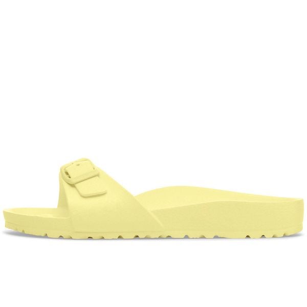 Klapki Birkenstock Madrid Eva Damskie. Żółte klapki Birkenstock, bez wzorów, z materiału, bez obcasa. Za 232.95 zł.