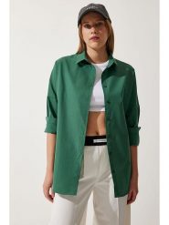 Happiness Istanbul Koszula w kolorze ciemnozielonym rozmiar: 38. Zielone koszule Happiness Istanbul, bez wzorów, bez kołnierzyka, bez ramiączek. Za 59.45 zł.