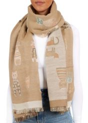 X2 Szalik Cashmirillo 70 x 200 cm - wzór w koty - Jasnobrązowy. Brązowe szaliki X2, na jesień, bez wzorów, z kaszmiru. Za 139.00 zł.