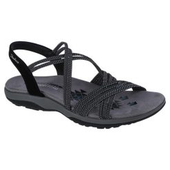 Sandały damskie, Reggae Slim - Turn It Up. Czarne sandały Skechers, bez wzorów, sportowe, bez obcasa, bez zapięcia. Za 249.99 zł.