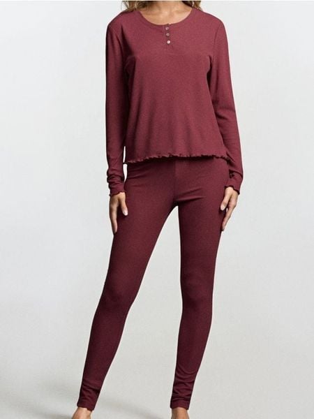 Prążkowana piżama dwuczęściowa - bordowy. Czerwone piżamy Sinsay, bez wzorów, prążkowane, bez ramiączek. Za 59.99 zł.