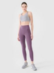 4F Legginsy treningowe ze średnim stanem damskie - fioletowe M. Fioletowe legginsy 4f, m, bez wzorów, z dzianiny, na fitness i siłownię. W wyprzedaży za 69.99 zł.