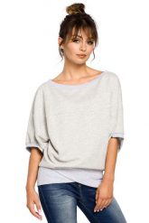 Oversizowa Jasnoszara Bluza ze Ściągaczem na Zakładkę. Czerwone bluzy MOE, l, bez wzorów, z bawełny, bez kaptura. Za 193.90 zł.