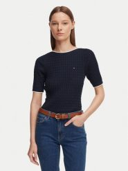 Tommy Hilfiger Bluzka Fine Gg Cable Boat WW0WW50103 Granatowy Regular Fit. Niebieskie bluzki TOMMY HILFIGER, xl, bez wzorów, z bawełny, bez kołnierzyka, bez ramiączek. Za 489.99 zł.