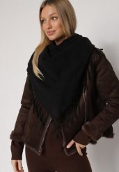 Czarny Gładki Szalik z Frędzlami Vetiela. Czarne szaliki Born2be, na zimę, bez wzorów, z jeansu, eleganckie. Za 34.99 zł.