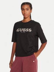 Guess T-Shirt V5YI02 I3Z14 Czarny Boxy Fit. Czarne t-shirty Guess, xxs, z aplikacjami, z bawełny, bez kołnierzyka, bez ramiączek. Za 159.99 zł.