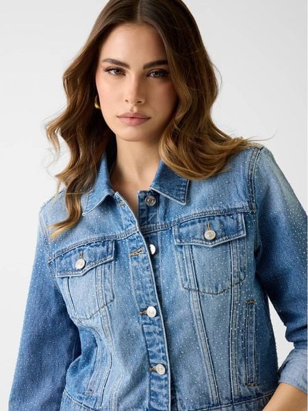 Guess Jeans Kurtka jeansowa W6GN14 D0971 Niebieski Regular Fit. Niebieskie kurtki Guess Jeans, xxl, z aplikacjami, z bawełny, bez kaptura. Za 665.99 zł.