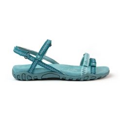 Sandały turystyczne damskie TENA V5 – idealne dopasowanie i świetna przyczepność. Niebieskie sandały Izas, bez wzorów, bez obcasa, bez zapięcia. W wyprzedaży za 226.04 zł.