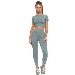 Zielony Damski Komplet Top + Legginsy Moraj. Zielone legginsy sportowe Moraj, m, bez wzorów, z materiału, z podwyższonym stanem, na fitness i siłownię. Za 119.00 zł.