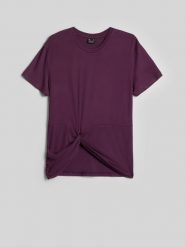 4F T-shirt regular z marszczeniem i modalem damski - fioletowy XL. Fioletowe t-shirty 4f, xl, bez wzorów, z materiału, bez kołnierzyka, bez ramiączek. Za 89.99 zł.