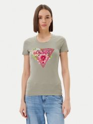 Guess T-Shirt W5GI10 J1314 Zielony Slim Fit. Zielone t-shirty Guess, xxl, z aplikacjami, z bawełny, bez kołnierzyka, bez ramiączek. Za 132.00 zł.