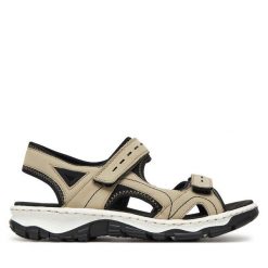 Sandały Rieker. Brązowe sandały Rieker, bez wzorów, bez obcasa, na płaskiej podeszwie, bez zapięcia. Za 259.99 zł.