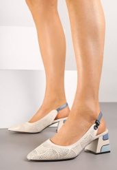 Beżowe Sandały Ażurowe na Obcasie z Metaliczną Wstawką i Skórzaną Wkładką Milindaia. Brązowe sandały Born2be, w ażurowe wzory, z jeansu, eleganckie, bez obcasa, na obcasie, bez zapięcia. Za 109.99 zł.