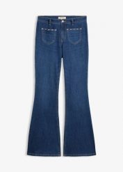 Jeansy Bootcut, średni stan. Niebieskie jeansy bonprix, bez wzorów. Za 154.99 zł.