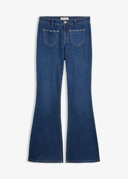 Jeansy Bootcut, średni stan. Niebieskie jeansy bonprix, bez wzorów. Za 154.99 zł.