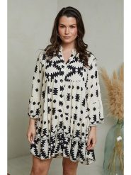 Curvy Lady Sukienka w kolorze biało-czarnym rozmiar: 48/50. Białe sukienki Curvy Lady, bez wzorów, z wiskozy, klasyczne, bez kołnierzyka, bez ramiączek, mini, rozkloszowane. Za 74.63 zł.