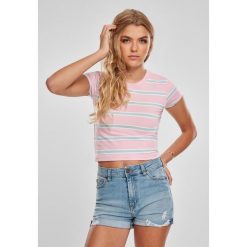 Koszulka damska Urban Classics stripe cropped. Czerwone bluzki Urban Classics, bez wzorów, bez kołnierzyka, bez ramiączek. Za 102.00 zł.