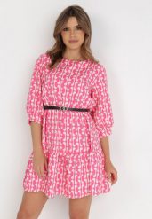 Fuksjowa Sukienka z Paskiem Actiolea. Czerwone sukienki Born2be, m, bez wzorów, klasyczne, bez kołnierzyka, bez ramiączek, mini. Za 29.99 zł.