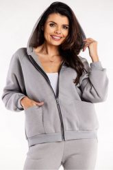 Luźna bluza z kapturem rozpinana z kieszeniami szara. Szare bluzy Infinite You, l, bez wzorów, z bawełny, z kapturem. Za 259.00 zł.