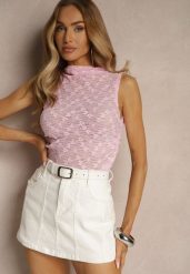 Różowy Dopasowany Top z Koronki Zdobiony Marszczeniem Nitavira. Czerwone topy Renee, l, z aplikacjami, z jeansu, bez kołnierzyka, bez ramiączek. Za 54.99 zł.