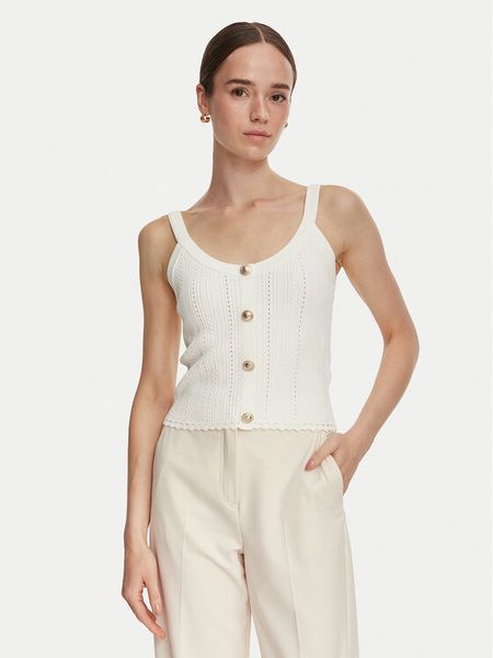 Guess Top W6YR25 Z0972 Kremowy Slim Fit. Białe topy Guess, xs, z aplikacjami, z syntetyku, bez kołnierzyka, bez ramiączek. Za 294.99 zł.