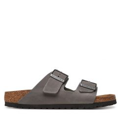 Klapki Birkenstock. Szare klapki Birkenstock, bez wzorów, bez obcasa. Za 409.99 zł.