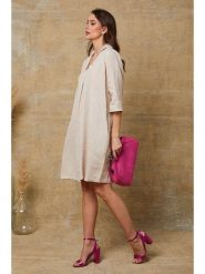 Joséfine Lniana sukienka "Mouna" w kolorze beżowym rozmiar: M. Brązowe sukienki Joséfine, m, bez wzorów, ze lnu, bez kołnierzyka, bez ramiączek, midi. Za 152.99 zł.