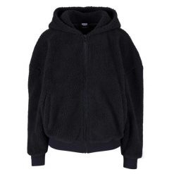 Bluza Damska Sherpa Oversized Full Zip Hoodie. Czarne bluzy Urban Classics, xl, bez wzorów, bez kaptura. Za 211.99 zł.