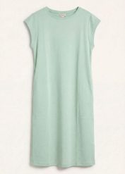 Sukienka T-shirtowa z grubej bawełny organicznej. Zielone sukienki bonprix, bez wzorów, z bawełny, eleganckie, bez kołnierzyka, bez ramiączek. Za 47.99 zł.