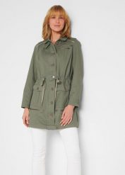 Parka bawełniana w militarnym stylu, dł. midi. Zielone parki bonprix, z bawełny, militarne, bez kaptura. Za 189.99 zł.