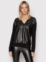 DKNY Bluzka P1RHZC90 Czarny Regular Fit. Czarne bluzki DKNY, s, bez wzorów, z syntetyku, bez kołnierzyka, bez ramiączek. Za 259.99 zł.