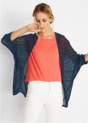 Długi kardigan w ażurowy wzór. Niebieskie kardigany bonprix, w ażurowe wzory. Za 82.99 zł.