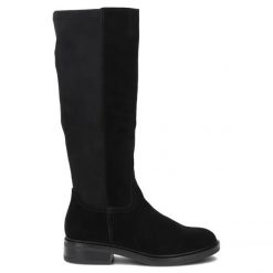 Skórzane kozaki ze streczem czarne Filippo DKZ8222. Czarne kozaki Filippo, ze skóry, bez obcasa, bez zapięcia. Za 339.99 zł.