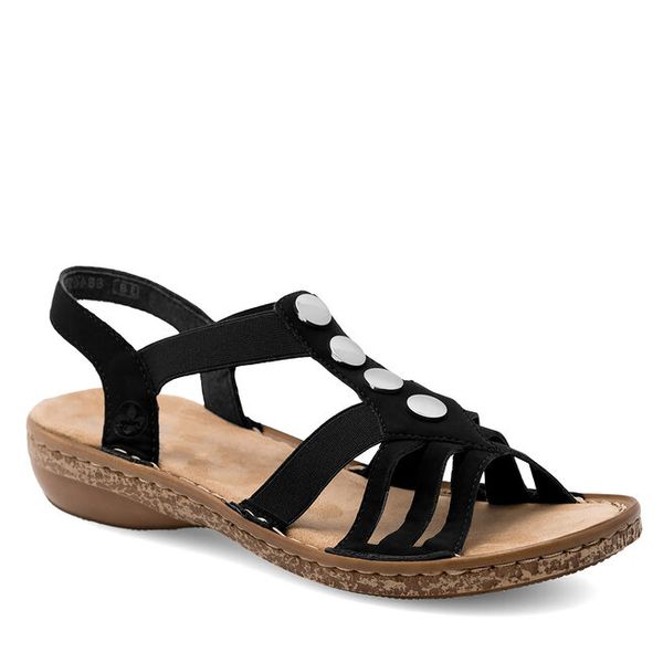 Sandały Rieker. Czarne sandały Rieker, bez wzorów, bez obcasa, na płaskiej podeszwie, bez zapięcia. Za 289.99 zł.