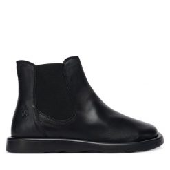 Sztyblety Fly London. Czarne botki Fly London, bez wzorów, bez obcasa, na płaskiej podeszwie, bez zapięcia. Za 529.99 zł.