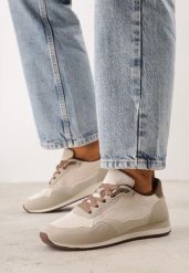 Beżowe Sneakersy Casualowe z Imitacji Zamszu z Podeszwą z Bieżnikiem Alevtina. Brązowe obuwie sportowe Born2be, z dzianiny, bez zapięcia. Za 119.99 zł.