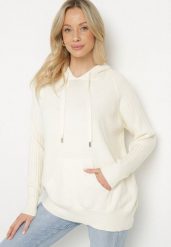 Jasnobeżowy Sweter z Kapturem i Kieszenią z Domieszką Kaszmiru Neriele. Brązowe swetry Born2be, z aplikacjami, z jeansu, bez ramiączek. Za 139.99 zł.