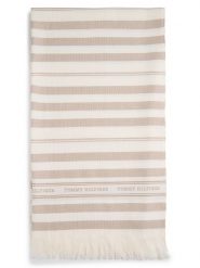 Tommy Hilfiger tkany szalik z zawartością lnu - Premium Beach Scarf Kobiety Bawełna beżowy, ONE SIZE. Brązowe szaliki TOMMY HILFIGER, bez wzorów, z bawełny, eleganckie. Za 229.95 zł.