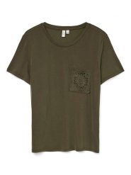 Vero Moda Koszulka w kolorze khaki rozmiar: S. Brązowe bluzki Vero Moda, s, bez wzorów, z koronki, bez kołnierzyka, bez ramiączek. Za 56.79 zł.