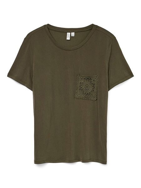 Vero Moda Koszulka w kolorze khaki rozmiar: S. Brązowe bluzki Vero Moda, s, bez wzorów, z koronki, bez kołnierzyka, bez ramiączek. Za 56.79 zł.