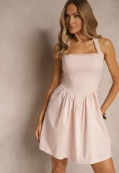 Różowa Rozkloszowana Sukienka z Bawełny z Paskiem Wokół Szyi Kolanora. Czerwone sukienki Renee, na co dzień, na lato, m, bez wzorów, z bawełny, eleganckie, bez kołnierzyka, bez ramiączek, mini, proste. Za 54.99 zł.