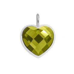 Zawieszka Mini Icons serce z oliwkowym kryształem, posrebrzana. Zielone bransoletki Lilou, posrebrzane. Za 99.00 zł.