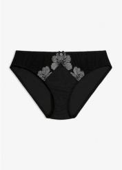Figi ze szlachetnym haftem. Czarne figi bonprix, bez wzorów. Za 32.99 zł.
