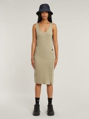 G-Star Sukienka w kolorze beżowym rozmiar: M. Brązowe sukienki G-Star, m, bez wzorów, z bawełny, retro, bez kołnierzyka, bez ramiączek, midi. Za 137.42 zł.