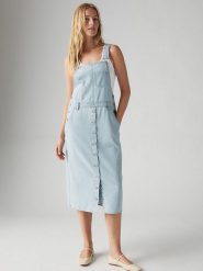 Levi's Sukienka dżinsowa w kolorze błękitnym rozmiar: S. Niebieskie sukienki Levi's®, s, bez wzorów, z bawełny, bez kołnierzyka, bez ramiączek, midi. Za 215.21 zł.