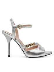 LOVE MOSCHINO Sandały JA16089G1MIF090B Srebrny. Szare sandały Love Moschino, bez wzorów, ze skóry, bez obcasa, na szpilce, bez zapięcia. Za 599.99 zł.