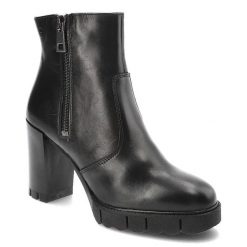 Czarne Botki Damskie Tamaris Skórzane Modne Obuwie. Czarne botki Tamaris, bez wzorów, ze skóry, bez obcasa, bez zapięcia. Za 407.99 zł.