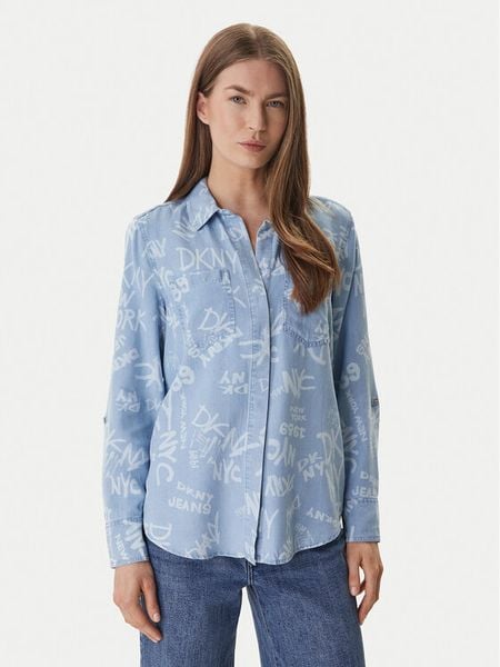 DKNY Koszula DJ6W2017 Błękitny Regular Fit. Niebieskie koszule DKNY, s, bez wzorów, z lyocellu, bez kołnierzyka, bez ramiączek. Za 205.99 zł.